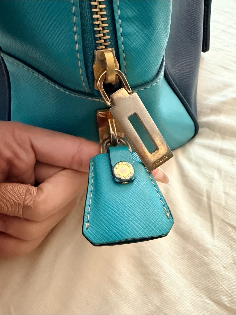 Prada White Saffiano "Bowler Bag" with Gold Hardware - Picture 6 of 11
